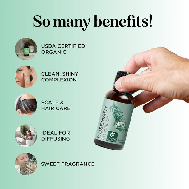 Certified Organic Rosemary Oil For Hair - Pure Usda Organic Rosemary Essential Oil For Hair Skin And Nails Plus Aromatherapy - Organic Hair Oil For Dry Scalp Treatment And Enhanced Volume And Shine