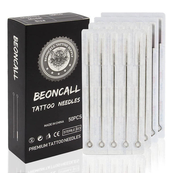 Tattoo Needles Set, Beoncall 50Pcs Tattoo Machine Needles Mixed Size 3Rl 5Rl 7Rl 9Rl 3Rs 5Rs 7Rs 9Rs 5M1 7M1 Round Liner Shader Magnum For Coil And Rotary Tattoo Machine Tattoo Kits(Mix-50Pcs)