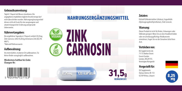 Hepatica Zinc L-Carnosine 120 Vegan Capsules, 3Rd Party Lab Tested, High Strength Supplement, Gluten And Gmo