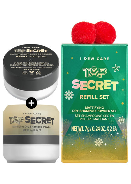 I Dew Care Dry Shampoo Powder Limited Edition - Tap Secret Refill Set, 0.24 Oz. X 2Ea + Dry Shampoo Powder Limited Edition - Tap Secret Dark Brown, 0.24 Oz. Bundle