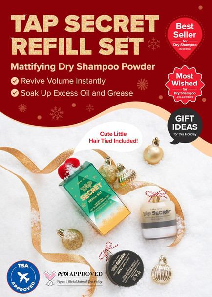I Dew Care Dry Shampoo Powder Limited Edition - Tap Secret Refill Set, 0.24 Oz. X 2Ea + Dry Shampoo Powder Limited Edition - Tap Secret Dark Brown, 0.24 Oz. Bundle