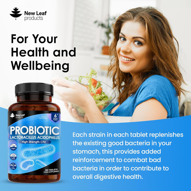 Lactobacillus Acidophilus Supplements 365 Tablets High Strength - Digestive & Gut Health Supplements Lactobacillus Live Cultures For Gut Health - Vegan, Gmo-, Gluten-, Gmp, Uk Made