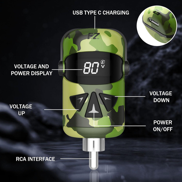 Ez Tattoo Power Supply - 1100Mah Wireless Tattoo Battery Rca Connector Pack With Led Digital Display (Portex G3 Camo)