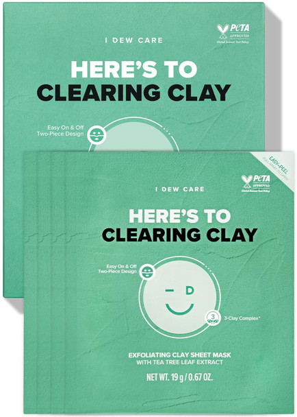 I Dew Care Clay Sheet Mask - Here'S To Clearing Clay, 4 Ea + Face Wash Headband - Pink Tiara, 1 Count Bundle