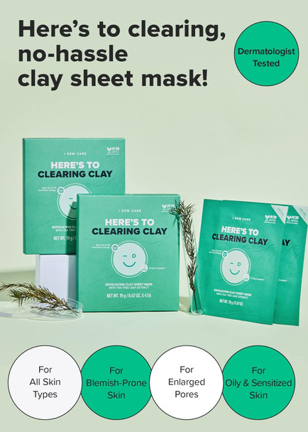 I Dew Care Clay Sheet Mask - Here'S To Clearing Clay, 4 Ea + Hydrocolloid Acne Pimple Patch Trio - Meet Your Patch Set, 96 Count Bundle