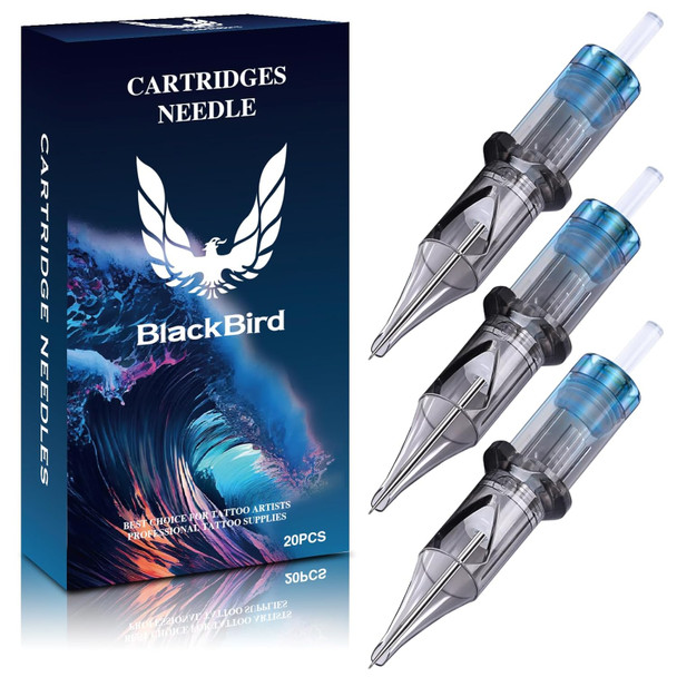 Blackbird Tattoo Cartridge Needles # 12(5Rl) 0.35 Mm Standard Size Disposable 20 Pcs 5 Round Liner Long Taper With Membrane Safety Cartridges For Professionals And Beginners Tattoo Artists