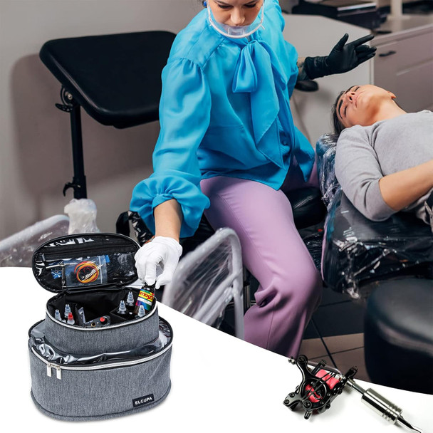 Tattoo Kit Organizer Case-Tattoo Ink Storage-Tattoo Supplies Carrying Bag Portable-Holds 30 Bottles-Tattoo Kits Bag, Grey, Bag Only, Patent Pending