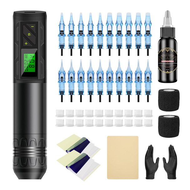Wireless Tattoo Gun Kit, Tattoo Pen Machine With 2000 Mah Battery And 20 Tattoo Cartridge Needles For Tattoo Artists And Beginners