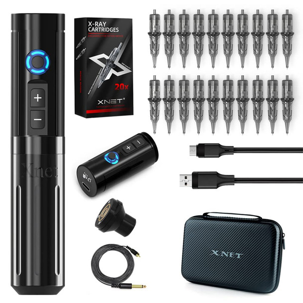 Xnet® Tattoo Kit - Complete Wireless Tattoo Machine With Extra Battery Coreless Motor Rotary Tattoo Pen 20Pcs Tattoo Cartridge Needles 1500Mah Power Digital Lcd Display For Professional Tattoo Artists