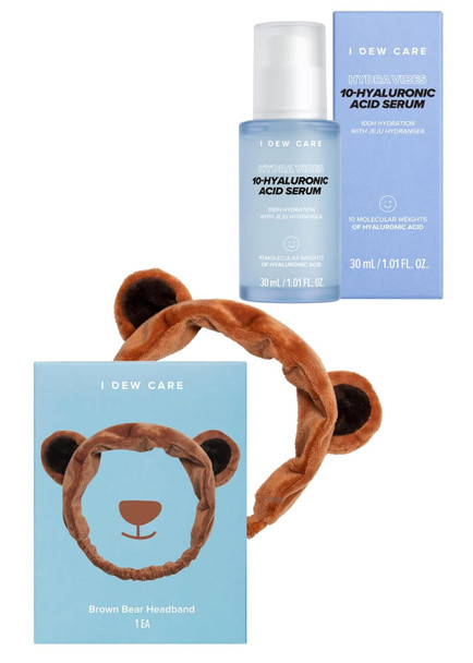 I Dew Care Hydra Vibes 10-Hyaluronic Acid Serum, 30Ml, 1.01 Fl. Oz. + Face Wash Headband - Brown Bear (1 Count) Bundle