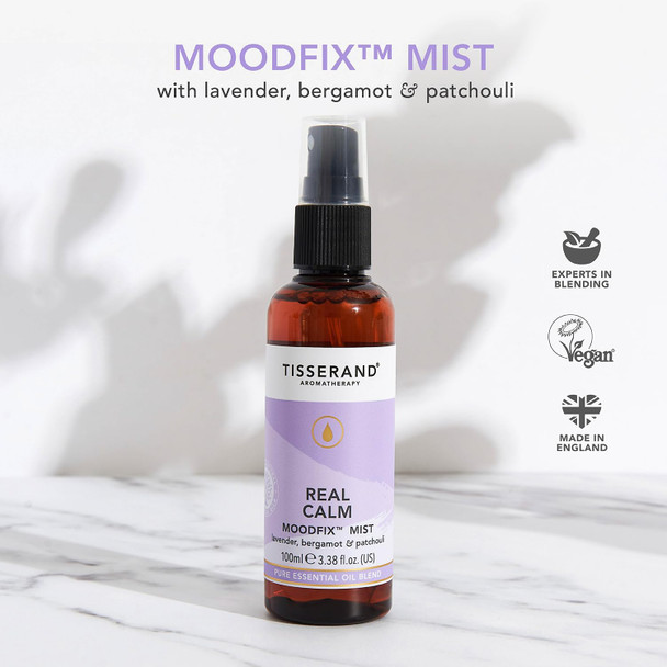 Tisserand Aromatherapy - Real Calm Moodfix Mist - 100% Pure Essential Oil - Lavender, Bergamot, And Patchouli - Calming Aromatherapy - 100Ml