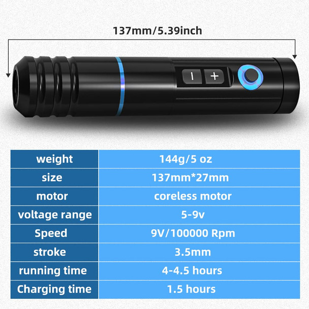 Ambition Rotary Tattoo Machine With 2Pcs Power Supply Coreless Japan Motor - Wireless Tattoo Battery Cartridge Pen With 1500Mah Power Supply Digital Lcd Display For Professional Tattoo Artists