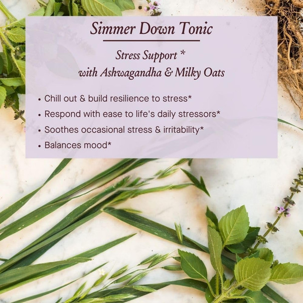 Urban Moonshine Simmer Down Tonic - Stress Support* With Ashwagandha & Milky Oats - Soothes Nervousness & Irritability* - Promotes Mellow Mood* - Gluten Herbal Supplement - 2 Fl Oz