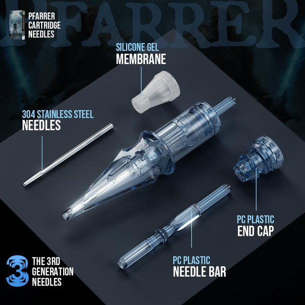 Pfarrer Tattoo Needles Cartridge #12 Standard 9 Round Shader M-Taper 20Pcs With Membrane Professional Disposable En01P-20-1209Rs