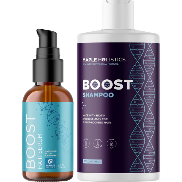 Biotin Hair Serum & Shampoo - Maple Holistics Hair Regrowth Bundle With Boost Hair Thickening Serum Featuring Rosemary Peppermint & Black Castor Oil Plus Sulfate Biotin Shampoo For Hair Growth