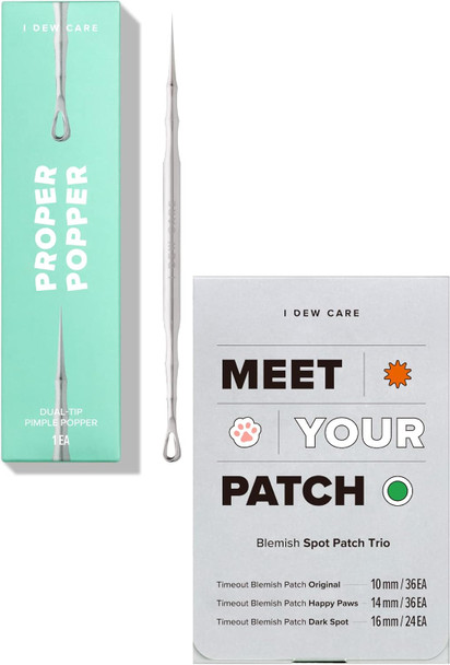 I Dew Care Dual-Tip Pimple Popper - Proper Popper, 1 Ea + Hydrocolloid Acne Pimple Patch Trio - Meet Your Patch Set, 96 Count Bundle
