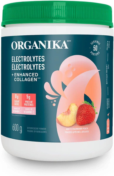 Organika Electrolytes + Enhanced Collagen - Strawberry Peach - Hydration + Protein 600 Gram & Electrolytes Defence With Elderberry And Echinacea- Citrus Berry - Immune System Support