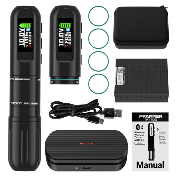 Pfarrer Tattoo Gun Kit Professional With Wireless Bluetooth Foot Pedal Tattoo Pen Machine With 2 1600Mah Power Supply Tattoo Batteries Pr-M2-E65Plus-1