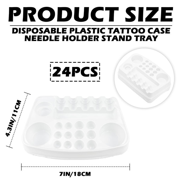 24Pcs Tattoo Ink Cup Tray-Disposable Plastic Pigment Trays Stand For Eyebrow Tattoo Ink Tattoo Ink Cups Holder Supplies Kits