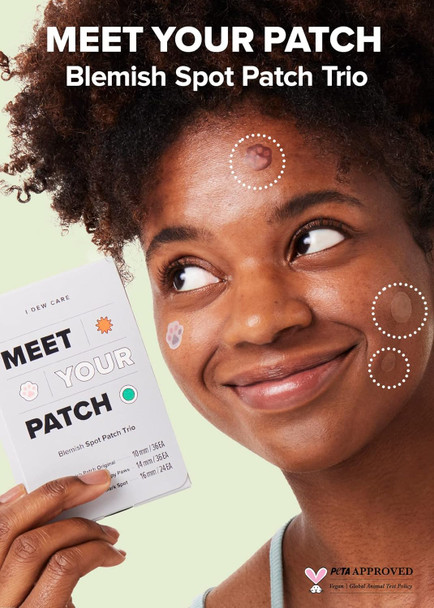 I Dew Care Hydrocolloid Acne Pimple Patch Trio - Meet Your Patch Set | 96 Count, Three Sizes Facial Stickers + Mini Scoops | Travel Sized Skin Care Trio Bundle