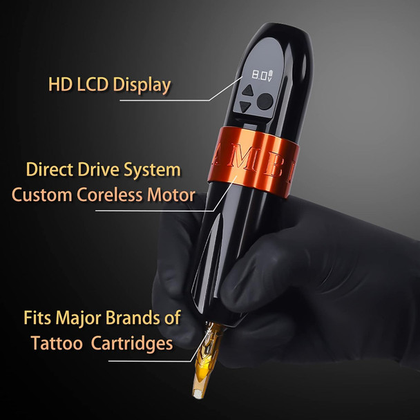 Ambition Wireless Tattoo Machine Rotary Cartridge Pen With Glory #10 Bugpin 5Rl Disposable Tattoo Cartridge Needles