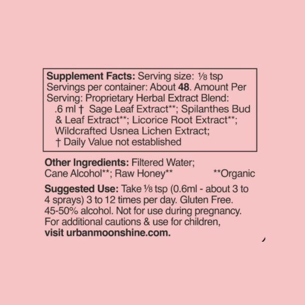Urban Moonshine Throat Spray - Coats & Moistens* With Sage & Spilanthes - Provides Refreshing Gentle Tingle*- With Organic Herbs - Immune Support Supplement - Gluten Herbal Supplement - 1 Fl Oz Urban Moonshine Throat Spray - Coats & Moistens* With Sage & Spilanthes - Provides Refreshing Gentle Tingle*- With Organic Herbs - Immune Support Supplement - Gluten Herbal Supplement - 1 Fl Oz
