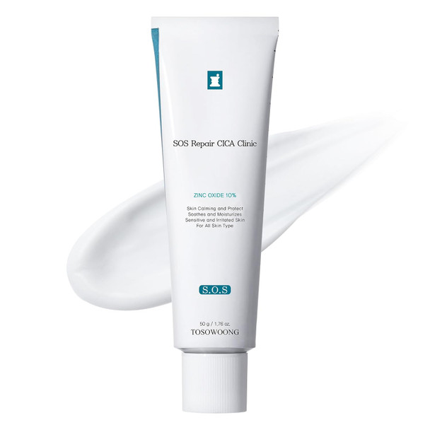 Sos Repair Cica Clinic Zinc Cream, 100,000Ppm Zinc Oxide, Heal And Soothe Acne, Skin Barrier Repair, Moisture Barrier Cream, Non-Comedogenic, Korean Skincare, 50G, 1.76 Oz.