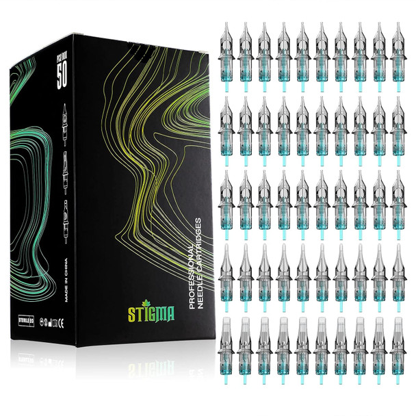 Stigma Aquamarine Knight Tattoo Cartridge Needles 50Pcs Assorted Sizes 0.35Mm Rl+Rm (1203Rl 1205Rl 1207Rl 1209Rm 1215Rm) Round Liner/Round Magnum En02B-50Kit-X