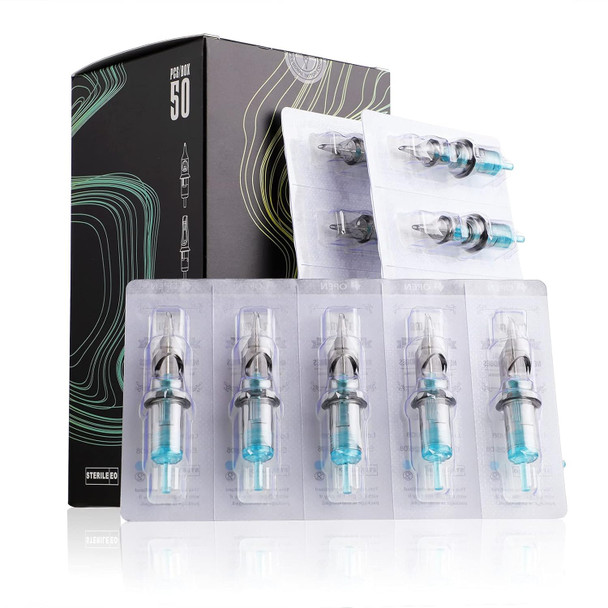 Stigma Aquamarine Knight Tattoo Cartridge Needles 50Pcs Assorted Sizes 0.35Mm Rl+Rm (1203Rl 1205Rl 1207Rl 1209Rm 1215Rm) Round Liner/Round Magnum En02B-50Kit-X