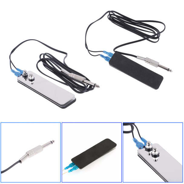 2 Pack Tattoo Foot Pedal Switch With 1/4 Inch 6.35Mm Plug Cable Stainless Steel Cord Power Supply Foot Control Flat Plate Clip For Tattoo Gun Machine Kits Beginners Artist