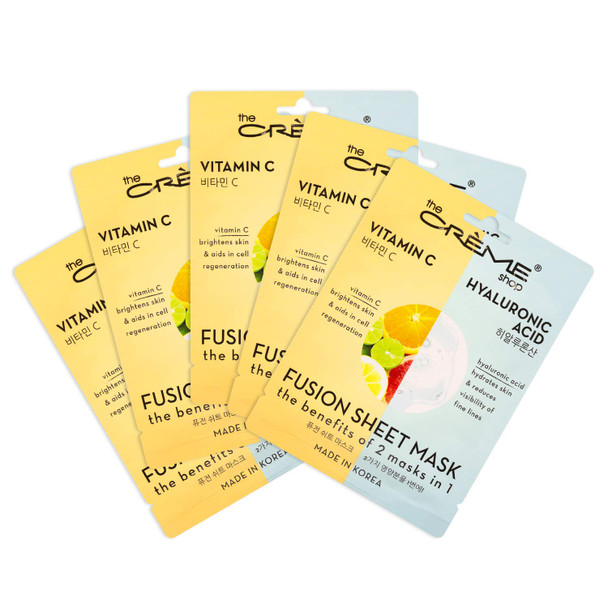 The Creme Shop - Vitamin C & Hyaluronic Acid Fusion Full Face Masks, Korean Facial Skin Care And Moisturizer - Hydrating, Blackhead Remover, Scar Cream Natural Beauty Essence - 5 Sheets Set