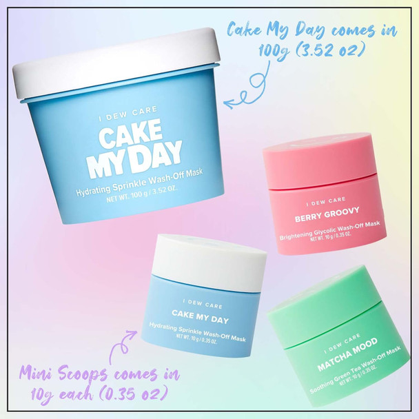 I Dew Care Mini Scoops Trio Wash Off Facial Clay Mask Set + Cake My Day Face Mask Bundle