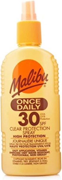 Malibu Once Daily Clear Protection (Spf 30) Spray | Enriched Formula Provides Protection From The Sun | Non Greasy | With Vitamin-E & Aloe Vera | 200Ml