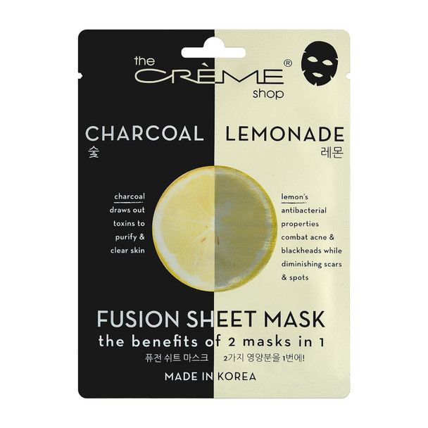 The Creme Shop - Fusion Face Masks, Korean Facial Skin Care And Moisturizer - Hyaluronic Acid Charcoal And Lemon For Hydrating, Blackhead Remover, Natural Beauty Essence (5 Pack)