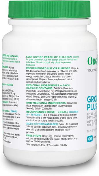 Organika Grow Plus - Aids In Healthy Bone Development For Children - 60Vcaps