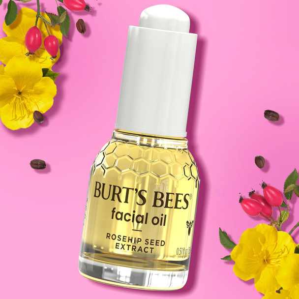 Burt's Bees Stocking Stuffers, Gua Sha Face Oil With Rosehip Seed Extract, Reduces Appearance of Fine Lines and Wrinkles, Use with Ice Roller & Facial Tools, Natural Origin Skin Care, 0.51 fl. oz.