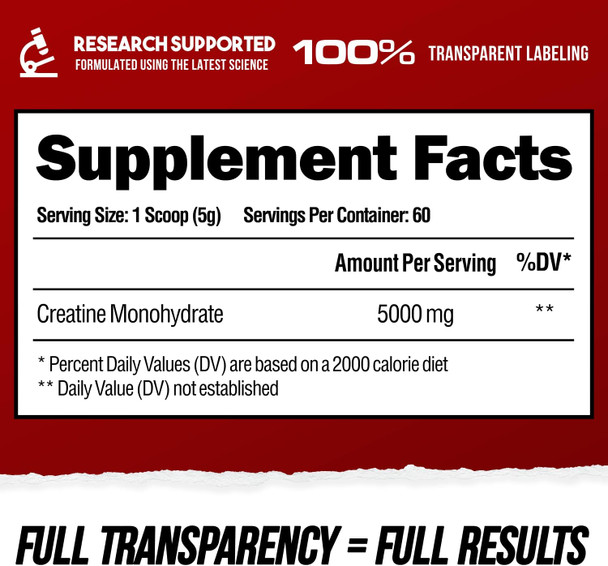 ALPHA LION Creatine Monohydrate Powder, 5000mg Per Serving (5g), Supports Muscle Strength, Power, Athletic Performance, Pure Creatine Supplement (60 Servings, Unflavored)