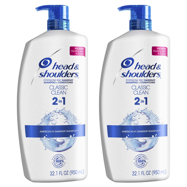 Head and Shoulders Shampoo and Conditioner 2 in 1, Anti Dandruff Treatment and Scalp Care, Classic Clean, 32.1 fl oz, Twin Pack