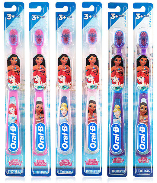 Oral-B New Princess Toothbrush for Little Girls, Children 3+, Extra Soft, Characters Vary - Pack of 6 (Characters Vary)