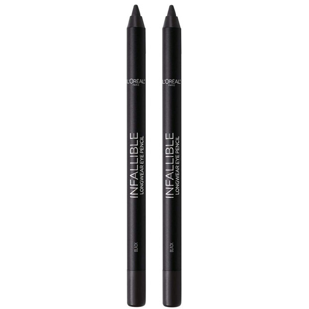 L'Oreal Paris Makeup Infallible Pro-Last Pencil Eyeliner, Waterproof & Smudge-Resistant, Glides on Easily to Create any Look, Black, 2 Count