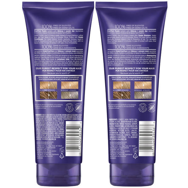 L'Oreal Paris EverPure Brass Toning Purple Shampoo and Conditioner Kit 8.5 Ounce Set of 2
