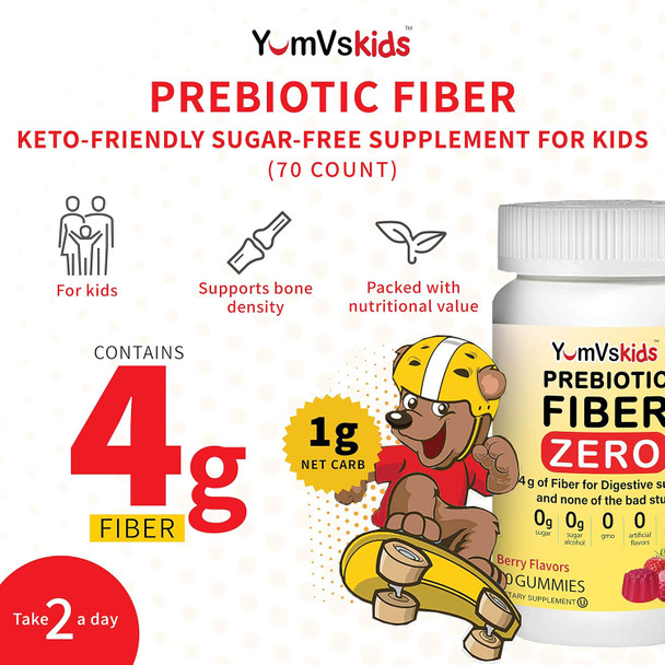 Prebiotic Fiber Zero Gummies For Kids By Yumvs  Keto Sugar Gummy Chews For Toddlers 4G Fiber For Children Constipation Support  Natural Kosher Halal Berry Chewable 70 Count