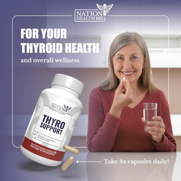 Thyro Support - Thyroid Supplement With Selenium, Bladderwrack & Zinc - Thyroid Health For Women & Men - Vegan, Non Gmo, Gluten - 120 Capsules