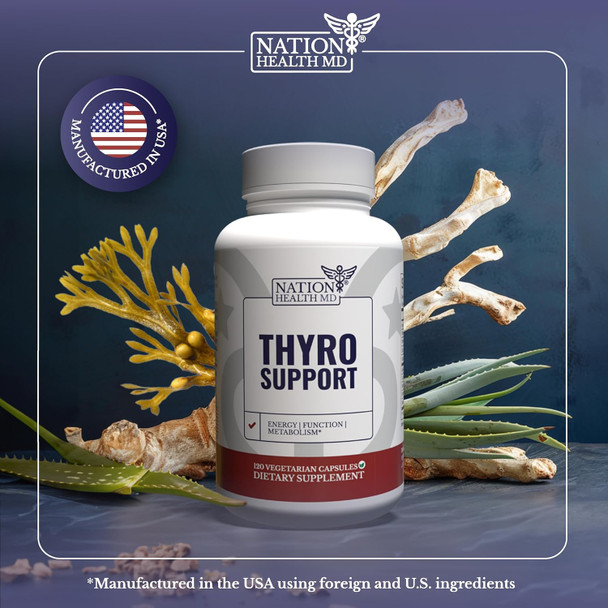 Thyro Support - Thyroid Supplement With Selenium, Bladderwrack & Zinc - Thyroid Health For Women & Men - Vegan, Non Gmo, Gluten - 120 Capsules