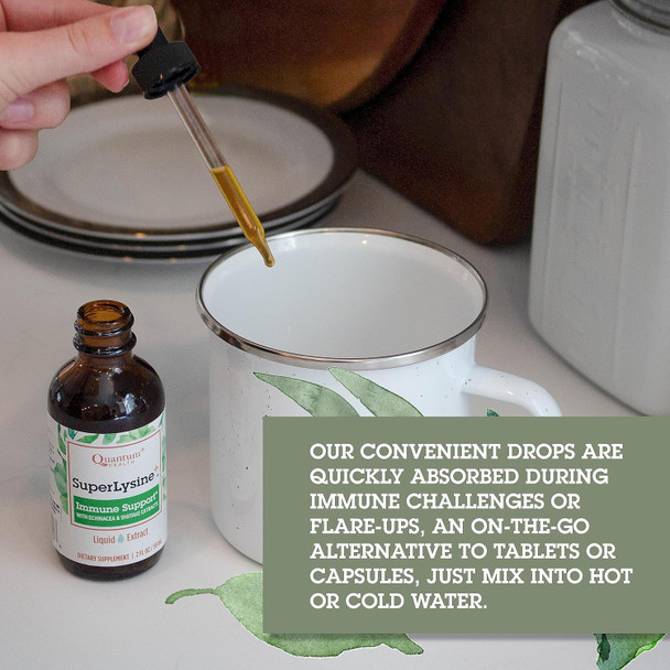 Quantum Health Superlysine+ Liquid Immune Support Supplement - Powerful Lysine Echinacea Vitamin D3 Bee Propolis & Shitake Daily Wellness Blend For Women & Men, Fast Absorption - 2 Ounce