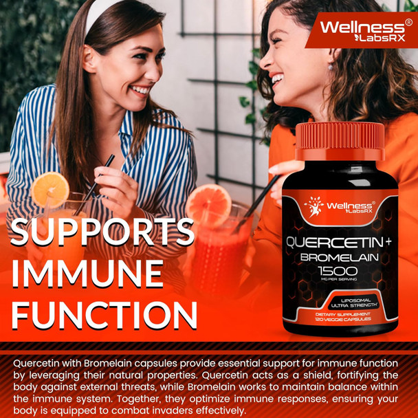 Quercetin With Bromelain Supplement - 1500Mg - Immune Support And Heart Health Capsules For Men And Women, Quercetin Supplements Helps Support Joint & Healthy Respiratory System - 120 Count (2 Pack)