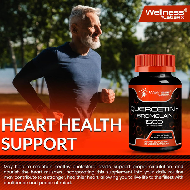 Quercetin With Bromelain Supplement - 1500Mg - Immune Support And Heart Health Capsules For Men And Women, Quercetin Supplements Helps Support Joint & Healthy Respiratory System - 120 Count (2 Pack)