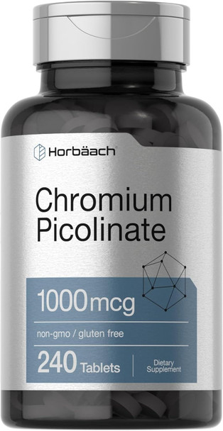 Horbaach Chromium Picolinate 1000Mcg  240 Tablets  Vegetarian Formula  Non-Gmo, Gluten Supplement Horbaach Chromium Picolinate 1000Mcg  240 Tablets  Vegetarian Formula  Non-Gmo, Gluten Supplement
