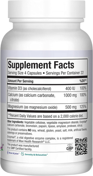 Maxi Health Calcium 1000 Mg Supplement With Vitamin D3 (1000 Iu) And Magnesium (500 Mg) - Bone, Teeth And Joint Support For Men And Women - 180 Capsules - Maxi Cal