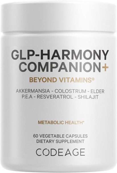 Codeage Glp-Harmony Companion+ Supplement - Glp-1 Agonist Support - Lion'S Mane, Pea, Colostrum, Shilajit, Akkermansia, Elder, Citrus Bioflavonoids, Broccoli, Resveratrol - Non-Gmo - 60 Capsules